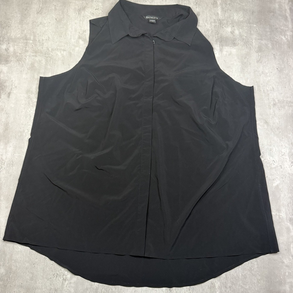 Athleta Tank Top Women 1X Black Sleeveless Button Up Collared Stretch Athleisure